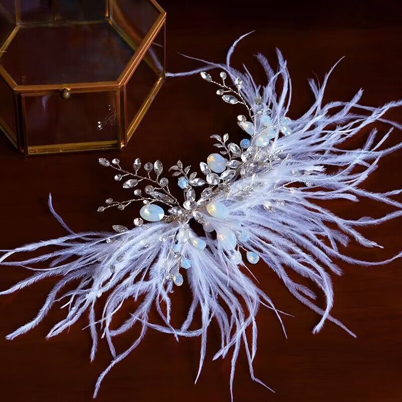 Bridal Wedding White Feather Diamond Crystal Hairband Hair Accessory