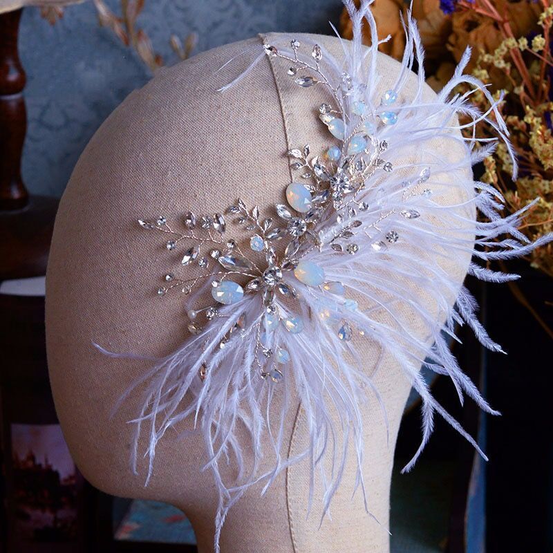 Bridal Wedding White Feather Diamond Crystal Hairband Hair Accessory