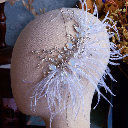 Bridal Wedding White Feather Diamond Crystal Hairband Hair Accessory