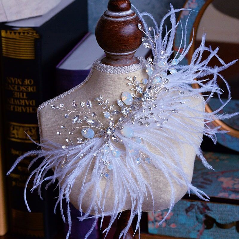 Bridal Wedding White Feather Diamond Crystal Hairband Hair Accessory